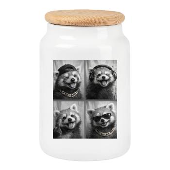 red panda - Cookie Jar with Wooden Lid - white - Front
