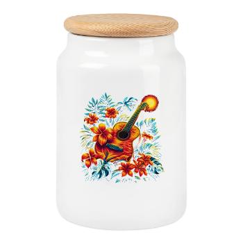 Guitare Vintage Look - Boîte à biscuits avec couvercle en bois - blanc - Devant