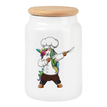 Drôle de cadeau de cuisine licorne cheficorne pour le chef d’appétit - Boîte à biscuits avec couvercle en bois - blanc - Devant