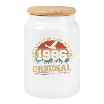 Original 1986 Jahrgang geboren Retro Geburtstag - Keksdose mit Holzdeckel - Weiß - Vorne