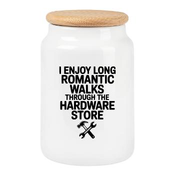 J'aime les longues promenades romantiques dans la quincaillerie - Boîte à biscuits avec couvercle en bois - blanc - Devant