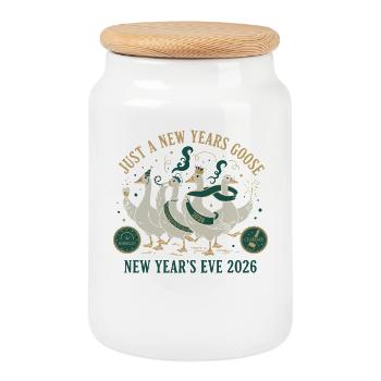 Just A New Years Goose New Year's Eve 2026 - Cookie Jar with Wooden Lid - white - Front