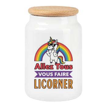 Licorne  Rebelle - allez tous vous faire - Boîte à biscuits avec couvercle en bois - blanc - Devant