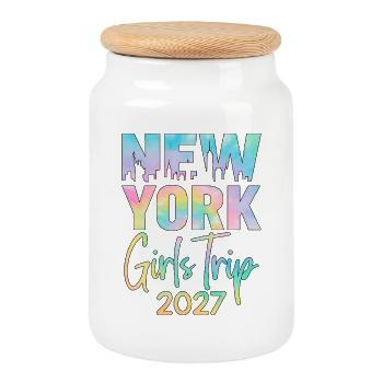Girls Trip New York 2027 - Cookie Jar with Wooden Lid - white - Front