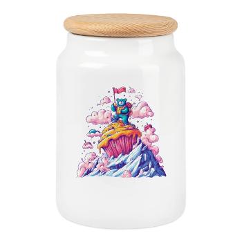 Sommet des Cupcakes Bear Adventure - Boîte à biscuits avec couvercle en bois - blanc - Devant