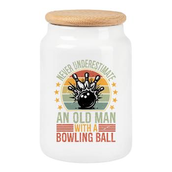 Ne sous-estimez jamais le vieux joueur de boule de bowling - Boîte à biscuits avec couvercle en bois - blanc - Devant