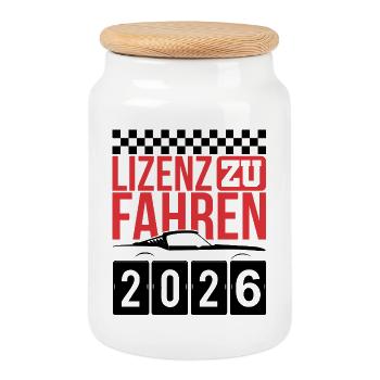 Führerschein 2026 Fahrprüfung Führerscheinprüfung - Keksdose mit Holzdeckel - Weiß - Vorne