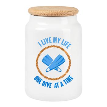 Diving Diver Snorkeling Recreational Diver - Cookie Jar with Wooden Lid - white - Front