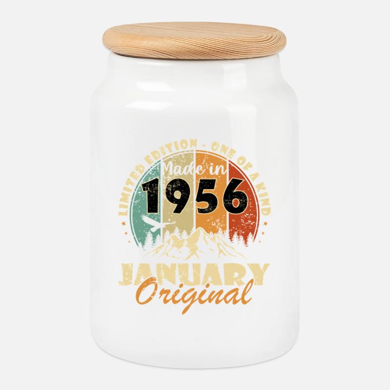 Édition limitée 1956 Janvier Original - Boîte à biscuits avec couvercle en bois - blanc