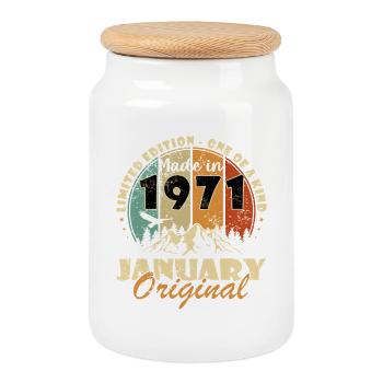 January Original 1971 Limited Edition - Cookie Jar with Wooden Lid - white - Front