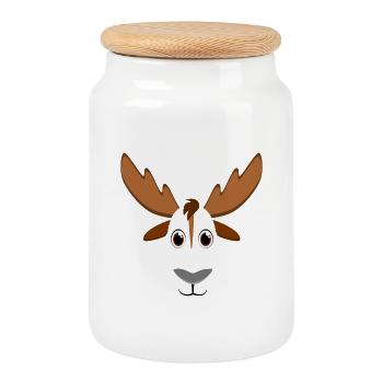 Visage d’orignal de dessin animé mignon - Bois de forêt drôles - Boîte à biscuits avec couvercle en bois - blanc - Devant