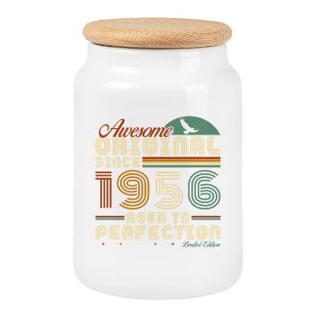 1956 Vintage Retro Birthday Gift - Cookie Jar with Wooden Lid - white - Front