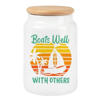 Boats Well With Others Retro Sailing Sunset Design - Keksdose mit Holzdeckel - Weiß - Vorne