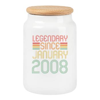 Legendary since January 2008, Retro, Birthday - Cookie Jar with Wooden Lid - white - Front