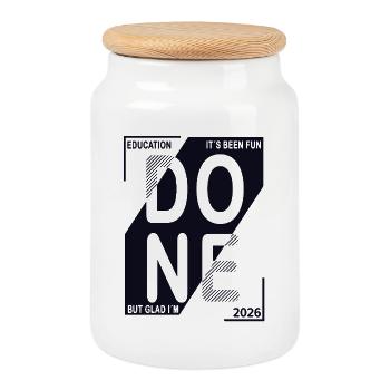 Terminé en 2026 – Formation terminée dans la conception - Boîte à biscuits avec couvercle en bois - blanc - Devant