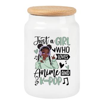 Just A Girl Who Loves Anime And K-Pop - Keksdose mit Holzdeckel - Weiß - Vorne