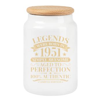 Anniversaire vintage 1951 - Boîte à biscuits avec couvercle en bois - blanc - Devant