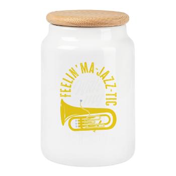 Vintage Euphonium Spieler - Keksdose mit Holzdeckel - Weiß - Vorne