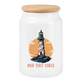 North Sea holiday ONLY SYLT VIBES Fun - Cookie Jar with Wooden Lid - white - Front