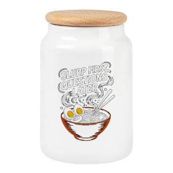 Ramen Slurp First Questions Later Ramen Chef - Cookie Jar with Wooden Lid - white - Front
