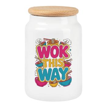 Ramen Wok This Way Noodle Bowl Loves Japanese Food - Cookie Jar with Wooden Lid - white - Front