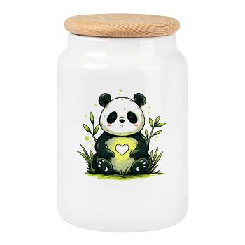 Panda avec du cœur à la campagne - Boîte à biscuits avec couvercle en bois - blanc - Devant