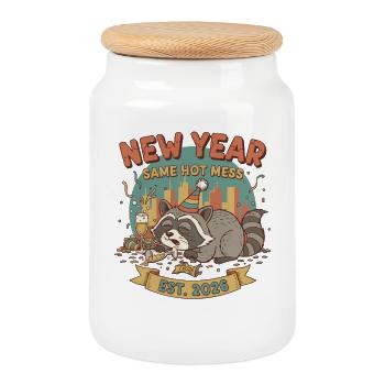 New Year Same Hot Mess Est. 2026 Celebration - Keksdose mit Holzdeckel - Weiß - Vorne