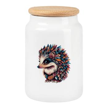 Hedgehog Colorful - Cookie Jar with Wooden Lid - white - Front