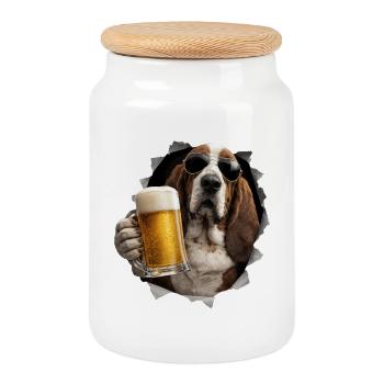 Bière Basset Hound - Boîte à biscuits avec couvercle en bois - blanc - Devant
