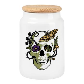 Natura Skull with Flowers and Butterflies - Cookie Jar with Wooden Lid - white - Front