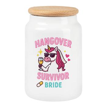 Hangover Braut Einhorn, JGA Party Spaß - Keksdose mit Holzdeckel - Weiß - Vorne