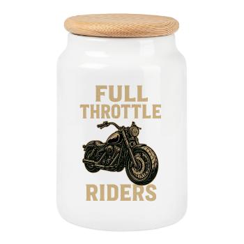 Full Throttle Riders, Biker Motorcycle Motif - Cookie Jar with Wooden Lid - white - Front