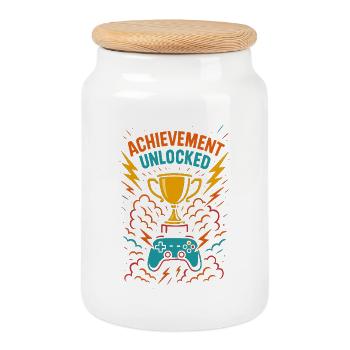 Gamer Achievement, Gamer Trophy Gift - Cookie Jar with Wooden Lid - white - Front