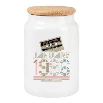Legendary since January 1996, Retro, Birthday - Cookie Jar with Wooden Lid - white - Front