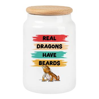 Real Dragons Have Beards - Cookie Jar with Wooden Lid - white - Front