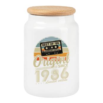 Original 1986 Vintage Vintage Anniversaire Rétro - Boîte à biscuits avec couvercle en bois - blanc - Devant