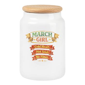 March Girl : Cœur froid, âme brûlante - Boîte à biscuits avec couvercle en bois - blanc - Devant