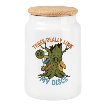Les arbres adorent vraiment mes disques, drôle de disc golf volant - Boîte à biscuits avec couvercle en bois - blanc - Devant