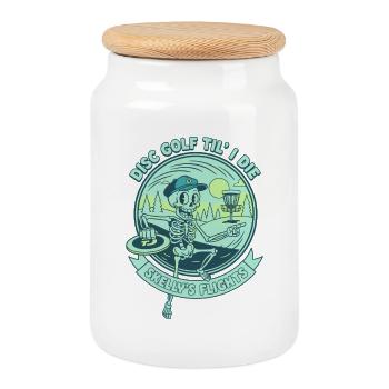 Disc Golf Til I Die Skellys Flights Funny Disc - Keksdose mit Holzdeckel - Weiß - Vorne