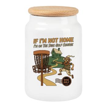 Wenn ich nicht zu Hause bin, bin ich auf dem Discgolfplatz lustig. - Keksdose mit Holzdeckel - Weiß - Vorne
