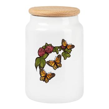 Monarch Bloom Garden - Cookie Jar with Wooden Lid - white - Front