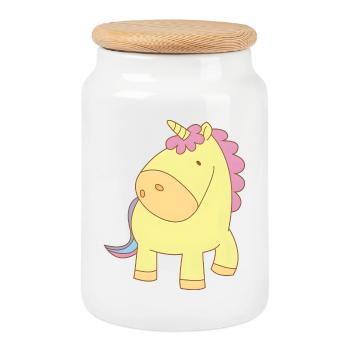 Une jolie licorne jaune avec une crinière rose - Boîte à biscuits avec couvercle en bois - blanc - Devant