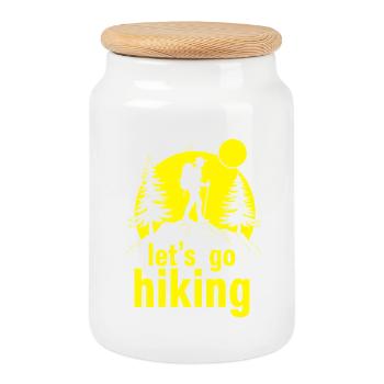 Let's go hiking Bergsteiger Wanderer Silhouette - Keksdose mit Holzdeckel - Weiß - Vorne