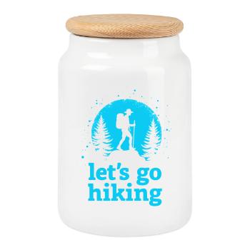 Let's go hiking Bergsteiger Wanderer Silhouette - Keksdose mit Holzdeckel - Weiß - Vorne