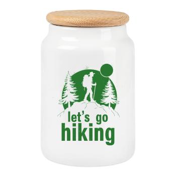 Let's go hiking Bergsteiger Wanderer Silhouette - Keksdose mit Holzdeckel - Weiß - Vorne