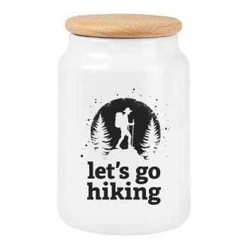 Let's go hiking Bergsteiger Wanderer Silhouette - Keksdose mit Holzdeckel - Weiß - Vorne