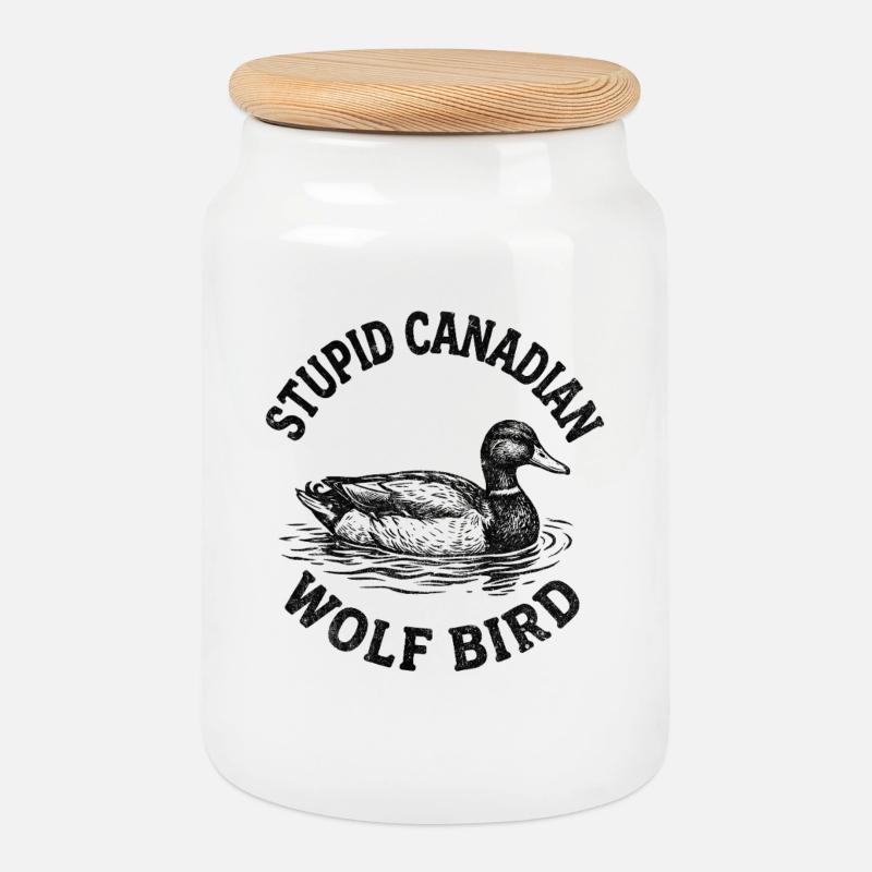 Stupid Canadian Wolf Bird  - Keksdose mit Holzdeckel - Weiß