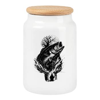Perchoir sauteuse au clair de lune, pêcheur de nuit - Boîte à biscuits avec couvercle en bois - blanc - Devant