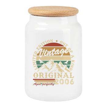 2006 Vintage Retro Birthday Gift - Cookie Jar with Wooden Lid - white - Front
