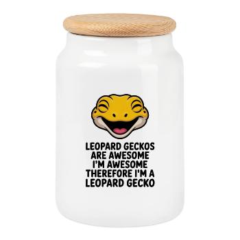 Smiling Gecko on Black - Cookie Jar with Wooden Lid - white - Front